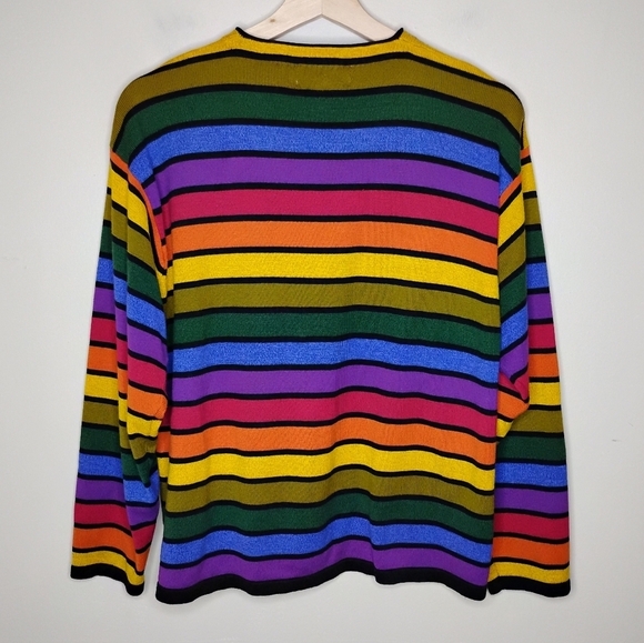 Vintage Lisa International Rainbow Stripe Cardigan M 90s Button Front Casual - Picture 5 of 8